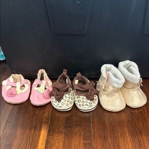 Pink, Brown, and Gold Kids Shoes Set